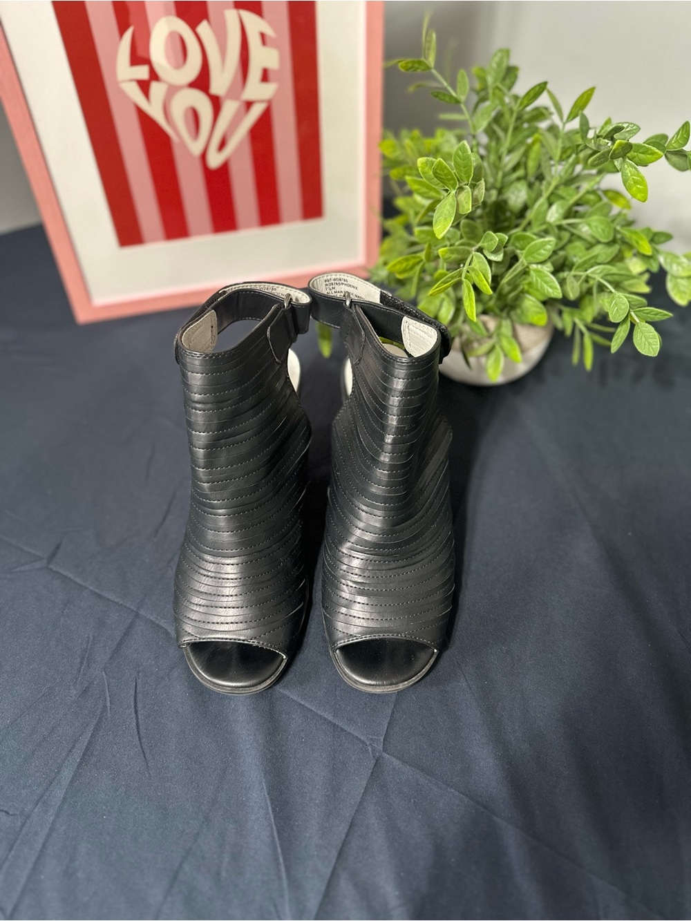 White Mountain Black Peep-Toe Stacked-Heel Ankle Booties